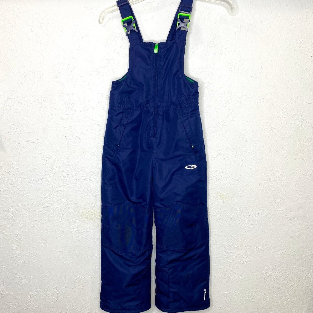 Champion, boy's XS (4/5) navy and green overall snow pants w/venture dry. EUC.